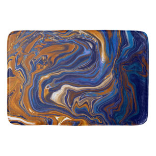 Blue and Copper Abstract Modern Art   Bath Mat