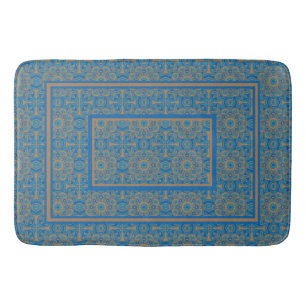  Blue and Copper Tribal Bath mat