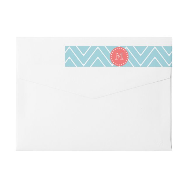 Blue and Coral Chevron with Custom Monogram Wrap Around Label (Back)