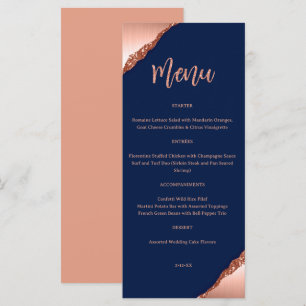 Blue and Coral Glitter Wedding Menu