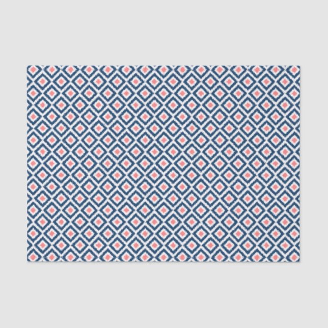 Blue and Coral Ikat Diamonds Pattern Tissue Paper (Front)