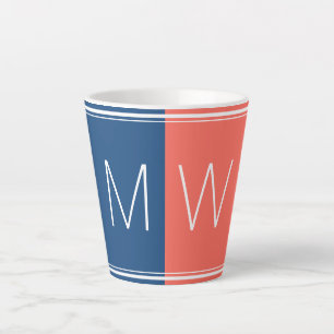 Blue and Coral   Modern   Motivational   MONOGRAM Latte Mug