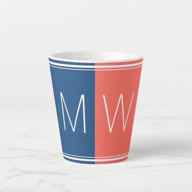 Blue and Coral | Modern | Motivational | MONOGRAM Latte Mug (Front)