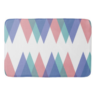 Blue and coral triangles bath mat
