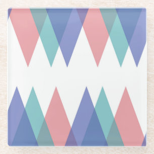 Blue and coral triangles glass coaster