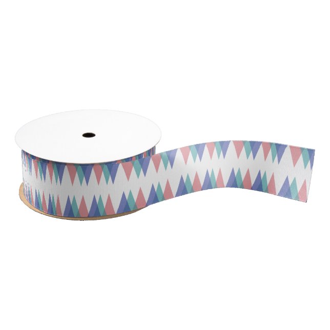 Blue and coral triangles grosgrain ribbon (Spool)
