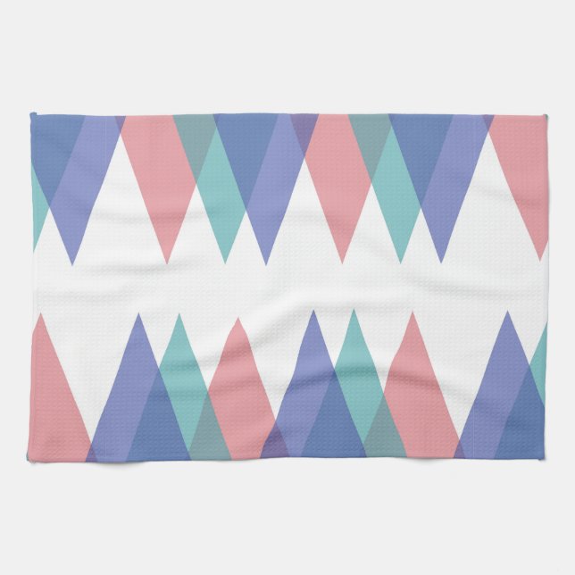 Blue and coral triangles kitchen towel (Horizontal)