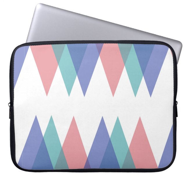 Blue and coral triangles laptop sleeve (Front)