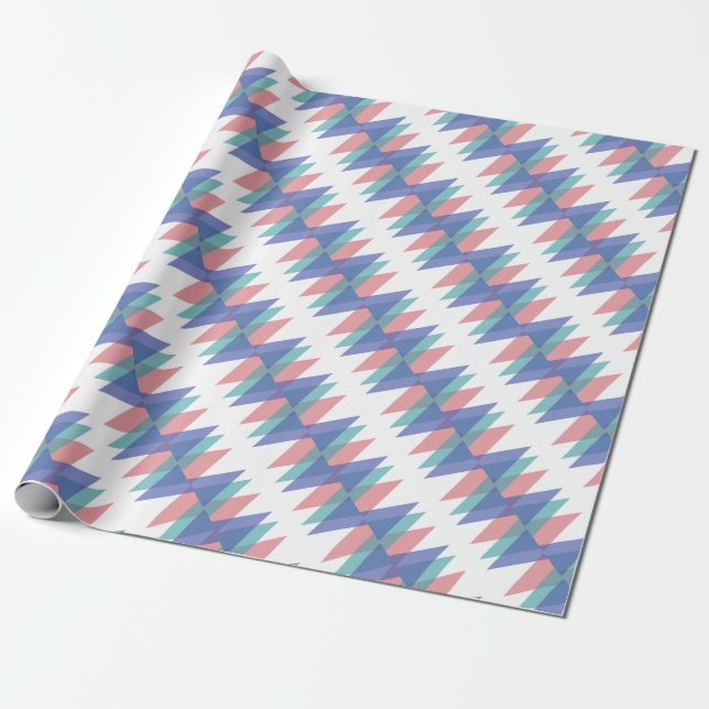 Blue and coral triangles wrapping paper (Unrolled)