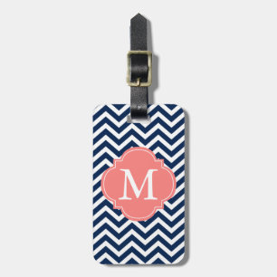 Blue and Coral Zigzag Pattern Monogram Luggage Tag