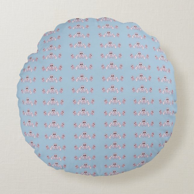 Blue and Cranberry Round Pillow (Front)