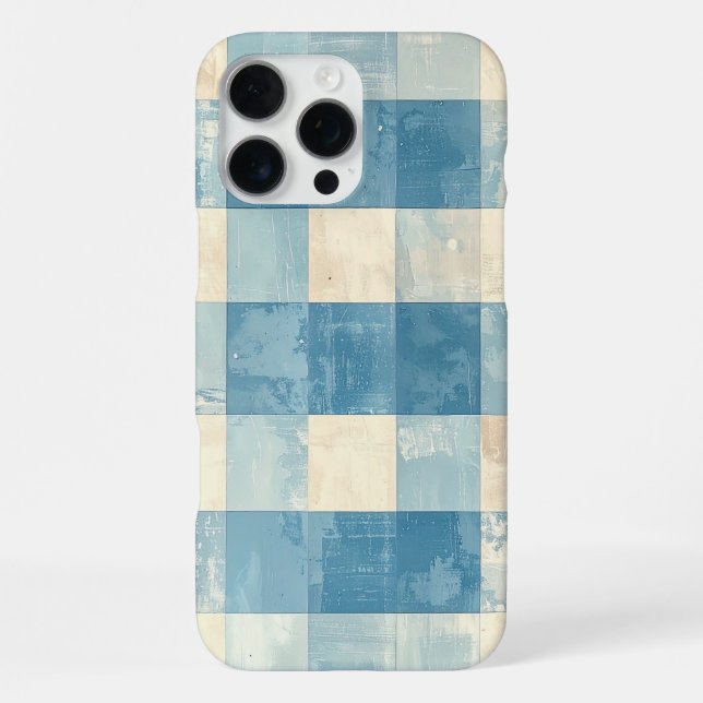Blue and cream checkered pattern iPhone case (Back)