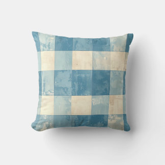 Blue and cream checkered pattern throw pillow