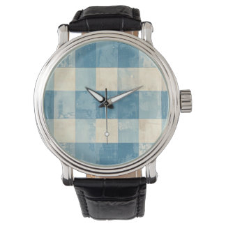 Blue and cream checkered pattern watch