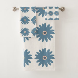 Blue And Cream Daisy Bath Towel Set