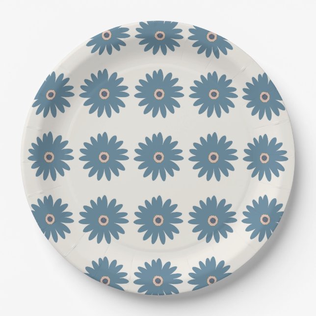 Blue And Cream Daisy Paper Plate (Front)