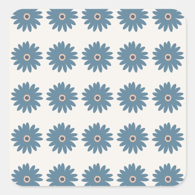 Blue And Cream Daisy Square Sticker (Front)