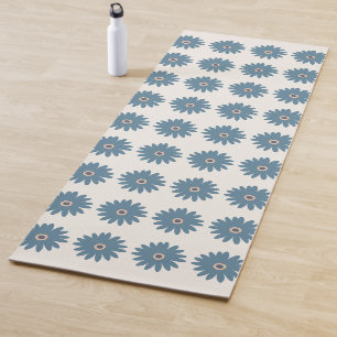 Blue And Cream Daisy Yoga Mat