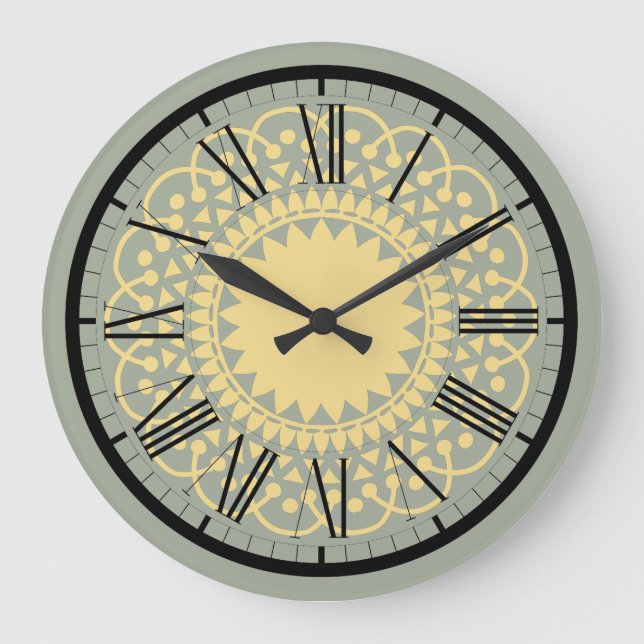 Blue and Cream Doilie Lace Design Wall Clock (Front)