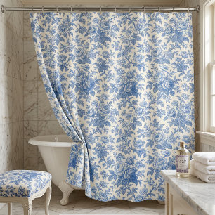 Blue and Cream Floral Toile de Jouy