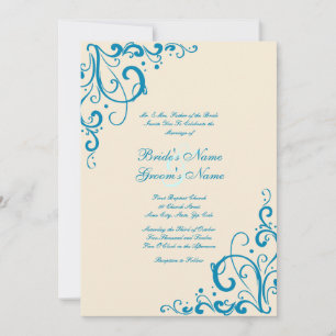 Blue and Cream Flourish Wedding Invitation