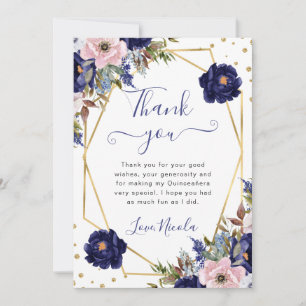 Blue and Cream Flowers Frame Quinceanera  Thank You Card