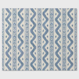 Blue and Cream Ikat Wrapping Paper, Classic Block Paper