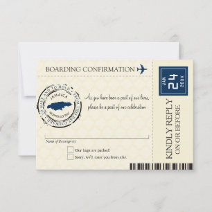 Blue and Cream Jamaica RSVP Boarding Pass Card