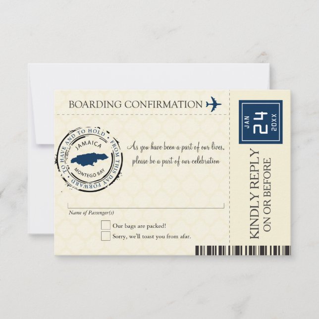 Blue and Cream Jamaïque RSVP Boarding Pass (Devant)