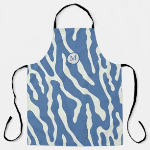 Blue and cream Modern Abstract Wavy Lines Pattern  Apron