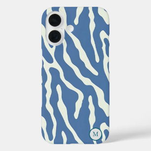 Blue and cream Modern Abstract Wavy Lines Pattern  iPhone 16 Case