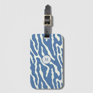 Blue and cream Modern Abstract Wavy Lines Pattern  Luggage Tag
