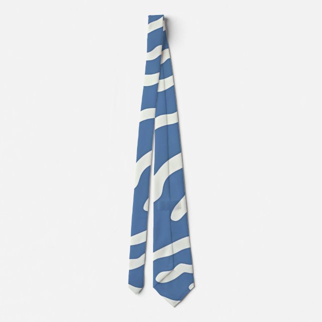 Blue and cream Modern Abstract Wavy Lines Pattern  Tie (Back)