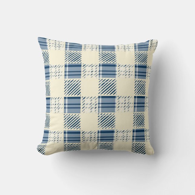 Blue and Cream Plaid  Throw Pillow (Front)