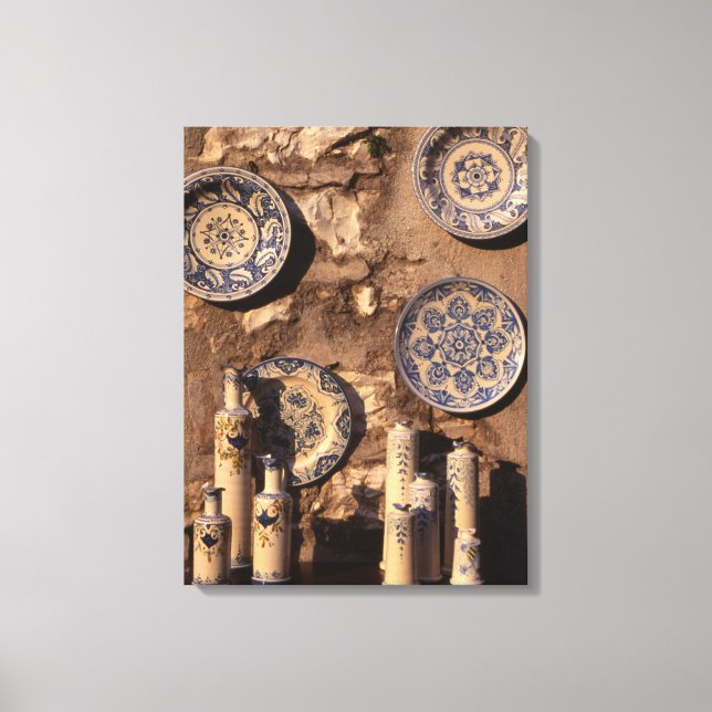 Blue and Cream Pottery Umbria Poster Plaque Canvas Print (Front)