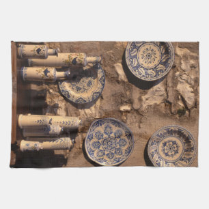 Blue and Cream Pottery Umbria Poster Plaque iPad A Kitchen Towel