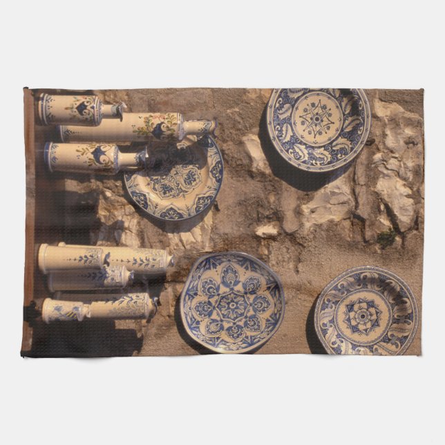 Blue and Cream Pottery Umbria Poster Plaque iPad A Kitchen Towel (Horizontal)