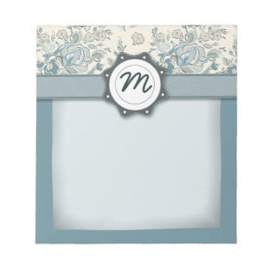 Blue and Cream Roses with Monogram Notepad