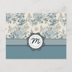 Blue and Cream Roses with Monogram Postcard