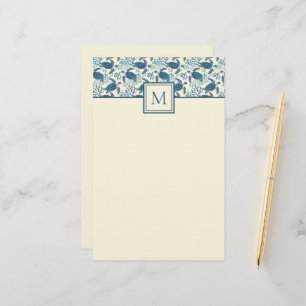 Blue and Cream Sea Turtle Monogram Stationery