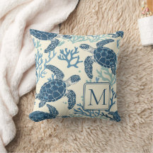 Blue and Cream Sea Turtles Monogram