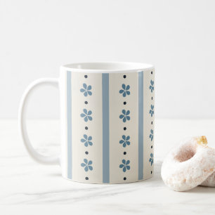 Blue And Cream Stripes And Flowers Coffee Mug