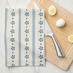 Blue And Cream Stripes And Flowers Kitchen Towel