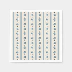 Blue And Cream Stripes And Flowers Napkin