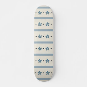 Blue And Cream Stripes And Flowers Skateboard
