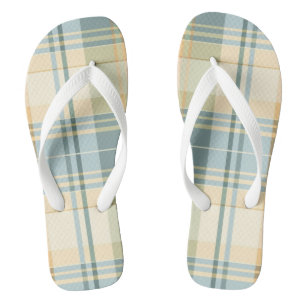 Blue and Cream Tartan Design Flip Flops