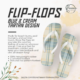 Blue and Cream Tartan Design Flip Flops