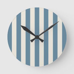 Blue And Cream Vertical Stripes Round Clock