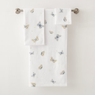 Blue and Crème Butterflies Charming Garden Fauna  Bath Towel Set