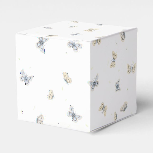 Blue and Crème Butterflies Charming Garden Fauna Favor Box (Front Side)